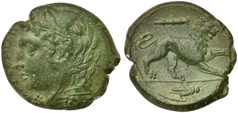 Sicily, Messana, Bronze, ca. 357-287 BC
AE (g 6,44; mm 22; h 4)
ΜΕΣΣΑΝΙΩΝ, hea...