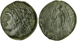 Sicily, Messana under Mamertinoi, Quadrupla, ca. 278-270 BC
AE (g 21,60; mm 27; h 11)
Laureate head of Ares l., behind, helmet with apex, Rv. ΜΑΜΕΡ ...