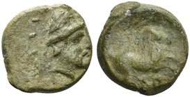 Sicily, Mytistratos, Bronze, ca. 340-330 BC
AE (g 3,87; mm 16; h 1)
ΜΥΤΙΣΤΡΑΤΙΝΩΝ, head of Hephaistos r., Rv. Horse galloping r.; in ex. N. CNS 3.
...