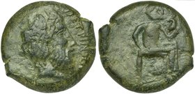 Sicily, Petra, Litra, ca. 354-344 BC
AE (g 26,20; mm 32; h 12)
Head of Zeus Eleutherios r., Rv. Aphrodite seated r., playing with dove. Castrizio Se...