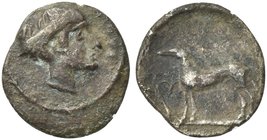 Sicily, Segesta, Litra, ca. 461-415 BC
AR (g 0,42; mm 10; h 6)
Head of nymph Segesta r., Rv. hound standing l.; on l., branch. SNG Cophenagen 580
R...