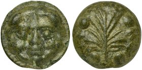 Sicily, Selinus, Cast Trias, ca. 430-415 BC
AE (g 10,47; mm 22; h 12)
Gorgoneion, Rv. Selinon leaf; around, four pellets. CNS 3. SNG Lloyd 1272.
Gr...