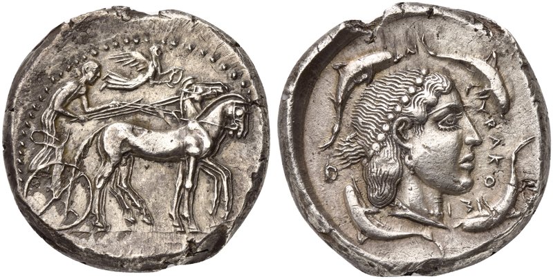 Sicily, Syracuse, Tetradrachm struck under the Second Democracy, ca. 460-450 BC...