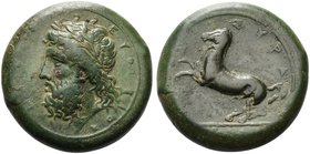 Sicily, Syracuse, Dilitron struck under Timoleon and the Third Democracy, ca. 344-317 BC
AE (g 20,23; mm 27; h 6)
ΖΕΥΣ ΕΛΕΥΘΕΡΙΟΣ, laureate head of ...