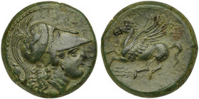 Sicily, Syracuse, Bronze struck under Agathokles, ca. 317-289 BC
AE (g 10,82; mm 22; h 1)
ΣYPAKOΣIΩN, helmeted head of Athena r.; behind, palladium,...