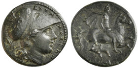 Sicily, Syracuse, Bronze struck under Agathokles, ca. 317-289 BC
AE (g 3,46; mm 16; h 12)
ΣYPA - KOΣIΩN, head of Athena r., wearing Attic crested he...