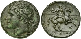 Sicily, Syracuse, Bronze struck under Hiero II, ca. 270-215 BC
AE (g 18,33; mm 28; h 7)
Diademed head of Hiero II l.; behind, Corinthian helmet, Rv....