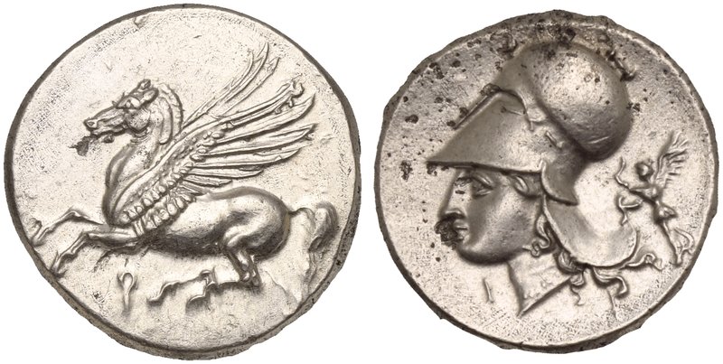 Corinthia, Corinth, Stater, ca. 375-300 BC
AR (g 8,55; mm 20; h 6)
Pegasos fly...