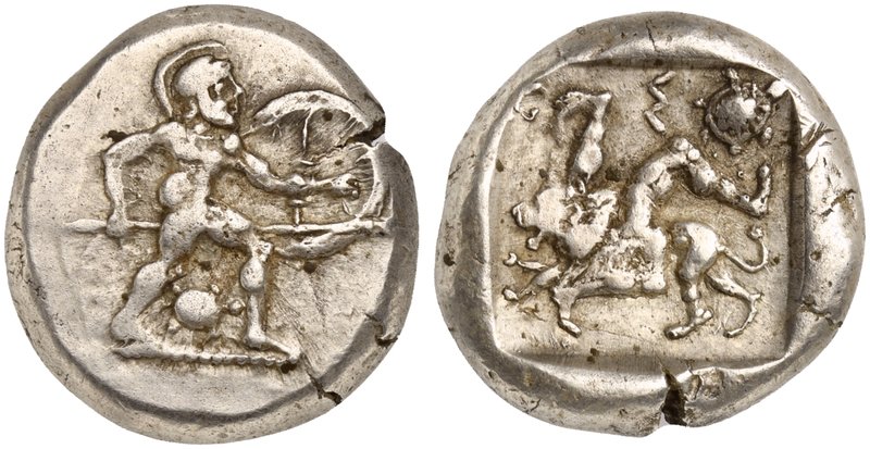 Pamphylia, Aspendos, Stater, ca. 465-430 BC.
AR (g 10,90; mm 20; h 4)
Warrior ...