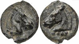 Anonymous, Cast Triens, Rome, ca. 270 BC
AE (g 112; mm 53; h 12)
Head of horse r., below, °°°°, Rv. Head of horse l.; below, °°°°. Crawford 18/3; IC...
