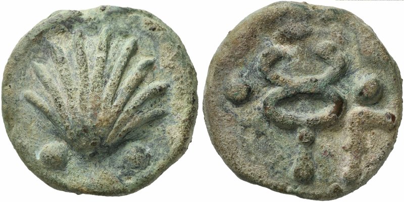 Anonymous, Cast Sextans, Rome, ca. 240 BC
AE (g 48; mm 34; h 6)
Scallop-shell ...