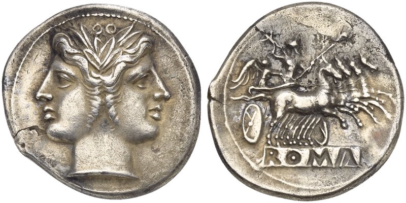 Anonymous, Quadrigatus, Rome, from 269 BC
AR (g 6,35; mm 24; h 7)
Laureate hea...