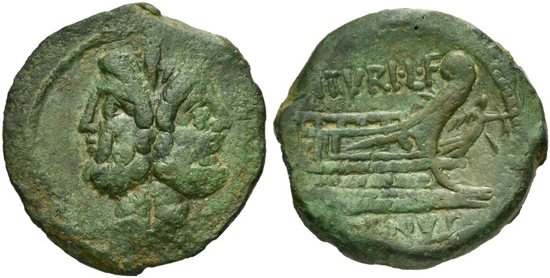 L. Titurius L.f. Sabinus, As, Rome, 89 BC
AE (g 10,71; mm 28; h 3)
Laureate he...