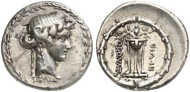 L. Manlius Torquatus, Denarius, Rome, 65 BC
AR (g 3,91; mm 20; h 5)
Head of Si...