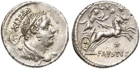 Faustus Cornelius Sulla, Denarius, Rome, 56 BC
AR (g 3,90; mm 18; h 6)
Diademed bust of Hercules r., wearing lion’s skin; behind, FEELIX, Rv. Diana ...