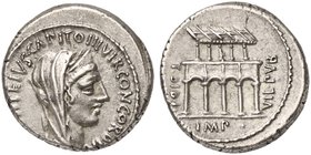 P. Fonteius P.f. Capito and T. Didius, Denarius, Rome, 55 BC
AR (g 4,09; mm 18; h 7)
Veiled and draped head of Concordia r.; around, P FONTEIVS CAPI...