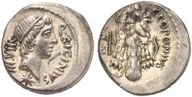 Q. Sicinius and C. Coponius, Denarius, Mint moving with Pompeius, 49 BC
AR (g 4,01; mm 18; h 3)
Head of Apollo r., hair tied with band; below, star;...