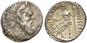 C. Vibius C.f. C.n. Pansa Caetronianus, Denarius, Rome, 48 BC
AR (g 4,01; mm 17; h 3)
Mask of bearded Pan r.; behind, pedum; below, PANSA, Rv. Jupit...