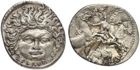 L. Plautius Plancus, Denarius, Rome, 47 BC
AR (g 3,95; mm 19; h 3)
Head of Medusa facing; below, L PLAVTIVS, Rv. Victory facing, holding palm branch...