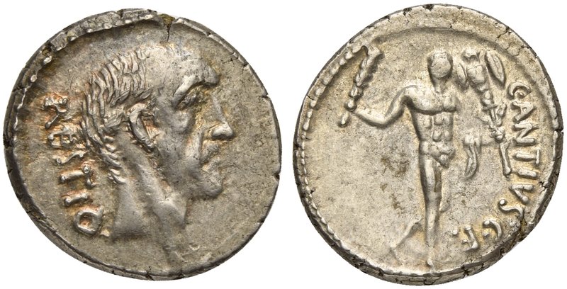 C. Antius C.f. Restio, Denarius, Rome, 47 BC
AR (g 3,86; mm 19; h 6)
Head of C...