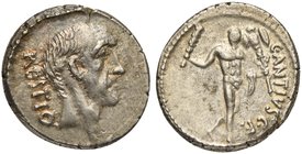 C. Antius C.f. Restio, Denarius, Rome, 47 BC
AR (g 3,86; mm 19; h 6)
Head of C. Antius Restio (Tr.Pl. 68) r.; behind, RESTIO, Rv. Hercules advancing...