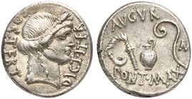 C. Julius Caesar, Denarius, Uncertain mint, 46 BC
AR (g 4,01; mm 17; h 6)
Head of Ceres r.; behind, COS TERT; before, DICT ITER, Rv. Culullus, asper...