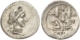 C. Julius Caesar, Denarius, Spain, 46-45 BC
AR (g 4,00; mm 19; h 4)
Diademed head of Venus r.; behind, Cupid, Rv. Trophy with oval shield and carnyx...