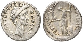 C. Julius Caesar and P. Sepullius Macer, Denarius, Rome, February 44 BC
AR (g 4,05; mm 17; h 2)
Laureate head of Caesar r.; before, CAESAR; behind, ...