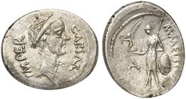 C. Julius Caesar and M. Mettius, Denarius, Rome, February 44 BC
AR (g 3,96; mm 20; h 3)
Laureate head of Caesar r.; before, CAESAR; behind, IMPER, R...