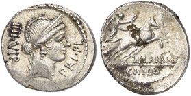 L. Flaminius Chilo, Denarius, Rome, 43 BC
AR (g 4,02; mm 19; h 3)
Diademed head of Venus r.; around, IIII VIR PRI FL, Rv. Victory in prancing biga r...