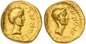 C. Caesar Octavianus, Aureus, Gallia Cisalpina, 43 BC
AV (g 7,89; mm 17; h 6)
Head of Octavian r.; around, C CAESAR COS PONT AVG, Rv. Laureate head ...