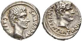 Augustus (27 BC - AD 14), Denarius struck under C. Sulpicius Plaetorinus, moneyer, Rome, 13 BC
AR (g 3,77; mm 18; h 9)
CAESAR - AVGVSTVS, bare head ...