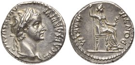 Tiberius (14-37), Denarius, Lugdunum, AD 14-37
AR (g 3,79; mm 17; h 12)
TI CAESAR DIVI - AVG F AVGVSTVS, laureate head r., Rv. PONTIF - MAXIM, Livia...