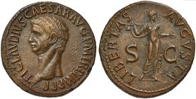 Claudius (41-54), As, Rome, AD 50-54
AE (g 10,89; mm 29, h 6)
TI CLAVDIVS CAESAR AVG P M TR P IMP P P, bare head l., Rv. LIBERTAS - AVGVSTA, Liberta...