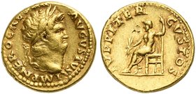Nero (54-68), Aureus, Rome, AD 64-68
AV (g 7,21; mm 19; h 6)
IMP NERO CAESAR - AVGVSTVS, laureate head r., Rv. IVPPITER - CVSTOS, Jupiter seated l.,...