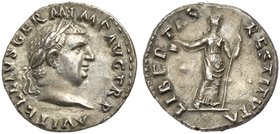 Vitellius (69), Denarius, Rome, late April - 20 December AD 69
AR (g 3,35; mm 18; h 6)
A VITELLIVS GERM IMP AVG TR P, laureate head r., Rv. LIBERTAS...