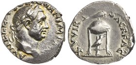 Vitellius (69), Denarius, Rome, late April - 20 December AD 69
AR (g 3,48; mm 17; h 7)
A VITELLIVS GERMAN IMP TR P, laureate head r., Rv. XV VIR - S...