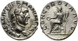Vitellius (69), Denarius, Rome, late April - 20 December AD 69
AR (g 3,57; mm 19; h 12)
A VITELLIVS GERMAN IMP TR P, laureate head r., Rv. CONCORDIA...