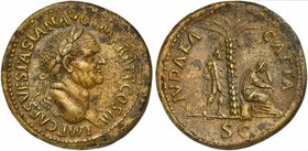 Vespasian (69-79), Sestertius, Rome, AD 71
AE (g 24,71; mm 35; h 6)
IMP CAES VESPASIAN AVG P M TR P P P COS III, laureate head r., Rv. IVDAEA - CAPT...