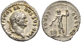 Vespasian (69-79), Denarius, Rome, AD 76
AR (g 3,57; mm 19; h 6)
IMP CAESAR VESPASIANVS AVG, laureate head r., Rv. IOVIS CVSTOS, Jupiter standing fa...