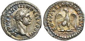 Domitian (81-96), Denarius, Rome, AD 82-83
AR (g 3,34; mm 20; h 6)
IMP CAES DOMITIANVS AVG P M, laureate head r., Rv. IVPPITER CONSERVATOR, eagle st...
