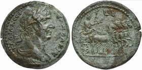 Trajan (98-117), Drachm, Egypt: Alexandria, AD 108-109
AE (g 23,52; mm 34; h 12)
AVT - TPAIAN CEB - ΓEPM ∆AKIK, laureate, draped, and cuirassed bust...