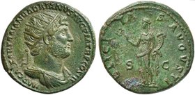 Hadrian (117-138), Dupondius, Rome, AD 119-121
AE (g 16,30; mm 27; h 6)
IMP CAESAR TRAIAN HADRIANVS AVG P M TR P COS III, radiate, draped and cuiras...