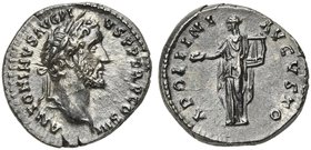 Antoninus Pius (138-161), Denarius, Rome, AD 140-143
AR (g 3,16; mm 17; h 6)
ANTONINVS AVG PI - VS P P TR P COS III, laureate head r., Rv. APOLLINI ...
