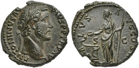 Antoninus Pius (138-161), As, Rome, AD 151-152
AE (g 10,34; mm 26; h 6)
ANTONINVS AVG - PIVS P M TR P XV, laureate head r., Rv. SALVS - AVG COS - II...