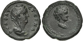 Diva Faustina Maior with M. Galerius Antoninus, Bronze, Probably Rome, for use in Cyprus, after AD 146 (?)
AE (g 10,59; mm 28; h 12)
ΘΕΑ ΦΑV – CTEIN...
