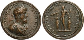 Lucius Verus (161-169), Medallion, Rome, AD 167-168
AE (g 50,00; mm 41; h 11)
L VERVS AVG ARM PARTH MAX, laureate, draped and cuirassed bust r., Rv....