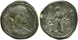 Lucilla, As struck under Marcus Aurelius, Denarius, Rome, AD 161-162
AE (g 16,32; mm 28; h 6)
LVCILLAE AVG - ANTONINI AVG F, draped bust r., hair kn...