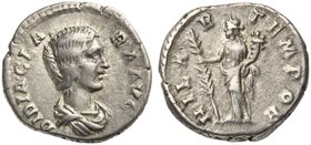 Didia Clara, Denarius struck under Didius Julianus, Rome, March - June AD 193
AR (g 3,15; mm 17; h 5)
DIDIA CLA - RA AVG, draped bust r., hair knott...