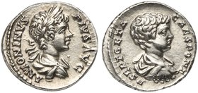 Caracalla and Geta, as Caesar, Denarius, AD 199-200
AR (g 3,64; mm 18; h 6)
ANTONINVS - PIVS AVG, laureate, draped and cuirassed bust of Caracalla r...